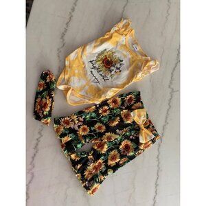 Baby Girl Sunflower Outfit 3-Piece Set - Bright Yellow Bodysuit Floral Pants